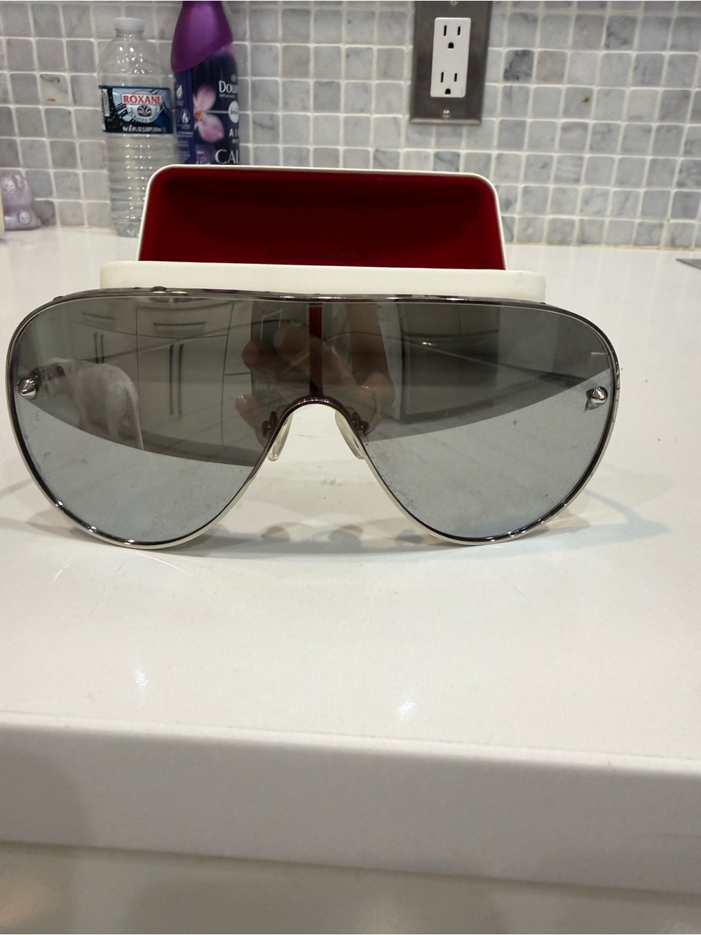 Alexander McQueen Silver-Tone Mirrored Aviator Visor Sunglasses
